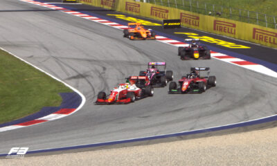 La lotta nel finale tra Beganovic (n°1), Minì (n°2) e Mansell (n°23) per la 2ª posizione della Feature di F3 a Spielberg
