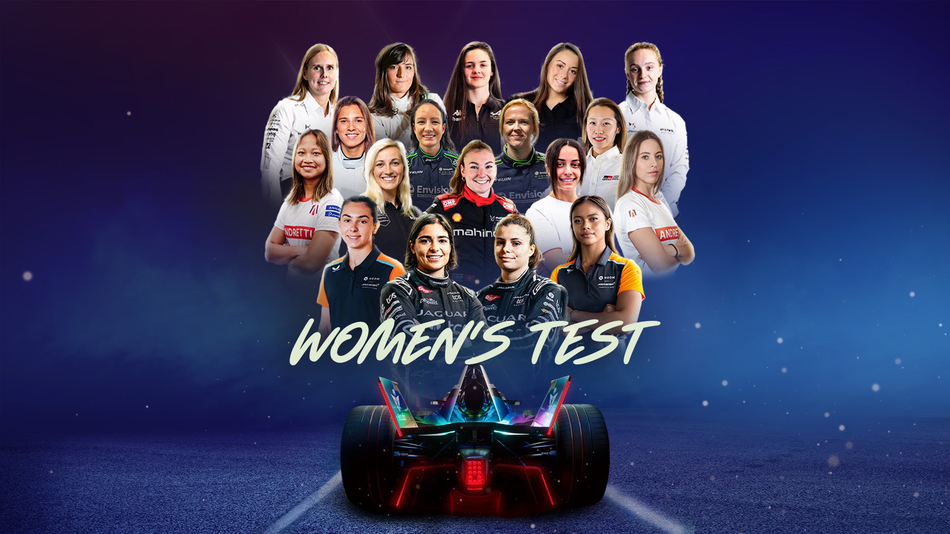 Locandina grafica per l'annuncio del test tutto al femminile della ABB Formula E