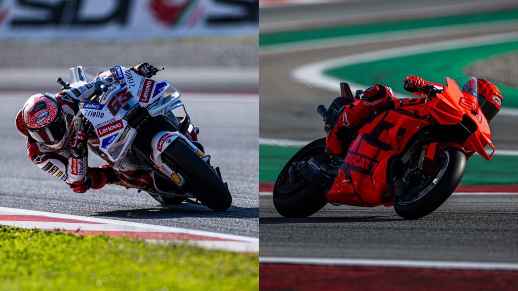 Bagnaia e Marquez nei test di Barcellona 2024 (© Ducati)