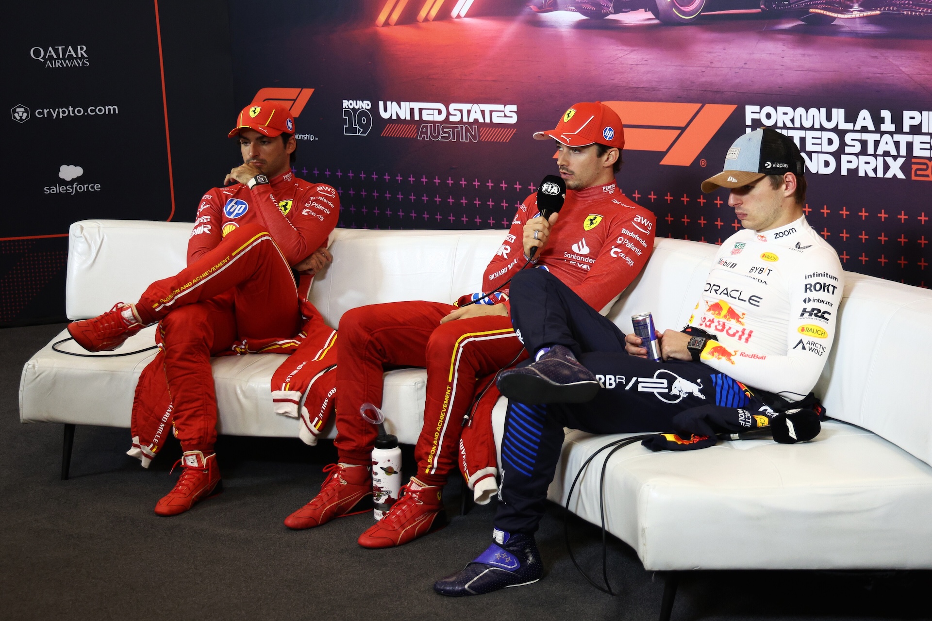 Leclerc e Sainz nella conferenza stampa post GP USA (© Red Bull Content Pool)