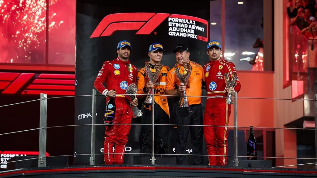 Charles Leclerc sul podio del GP di Abu Dhabi (© Ferrari)