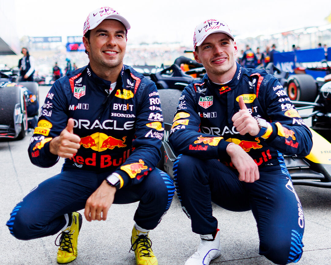 Sergio Perez e Max Verstappen durante il GP del Giappone 2024