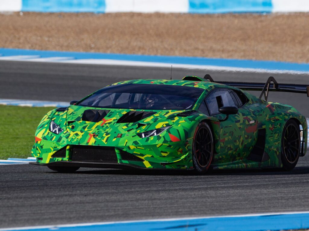 Una fase dello shootout con la Lamborghini Huracán GT3 EVO2 (© Lamborghini)