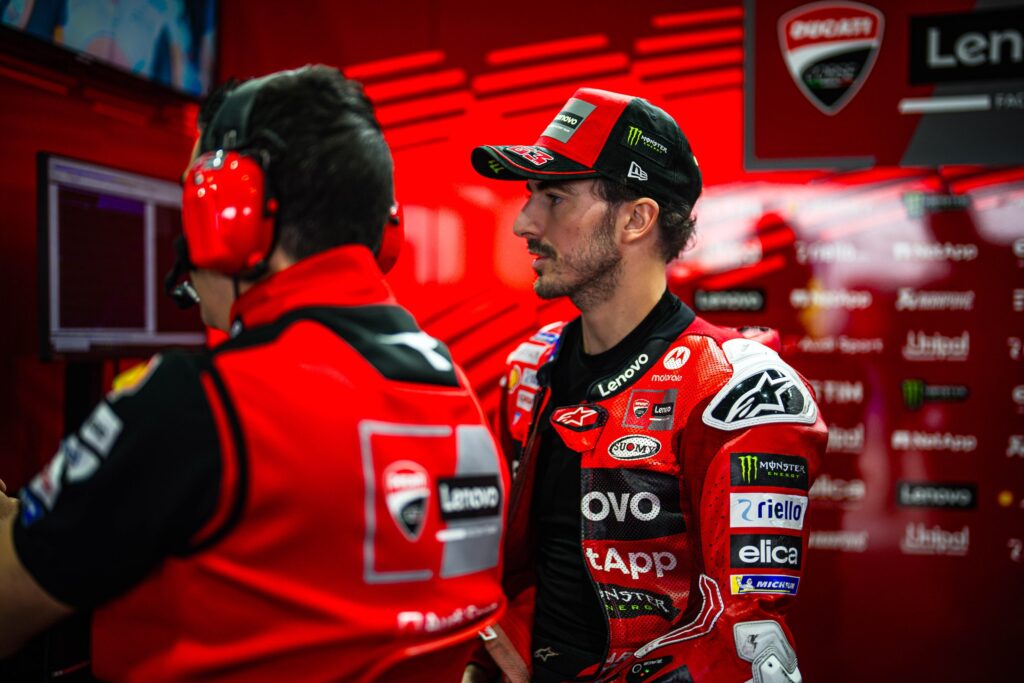 Bagnaia nei box in Argentina (© Ducati)