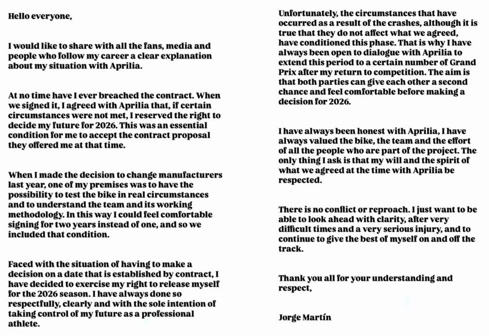 Le parole di Jorge Martin