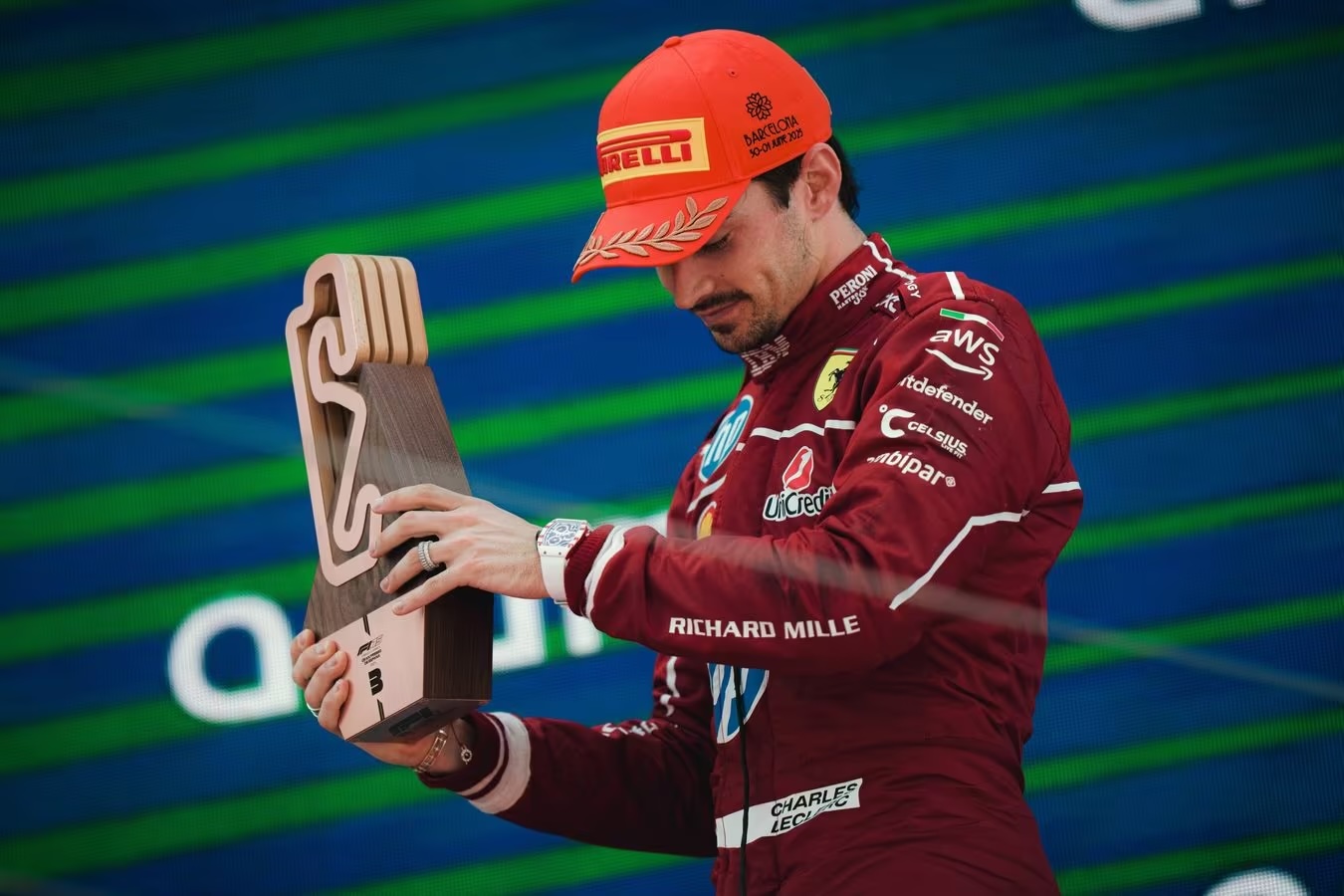 Charles Leclerc sul podio di Barcellona (© Scuderia Ferrari)