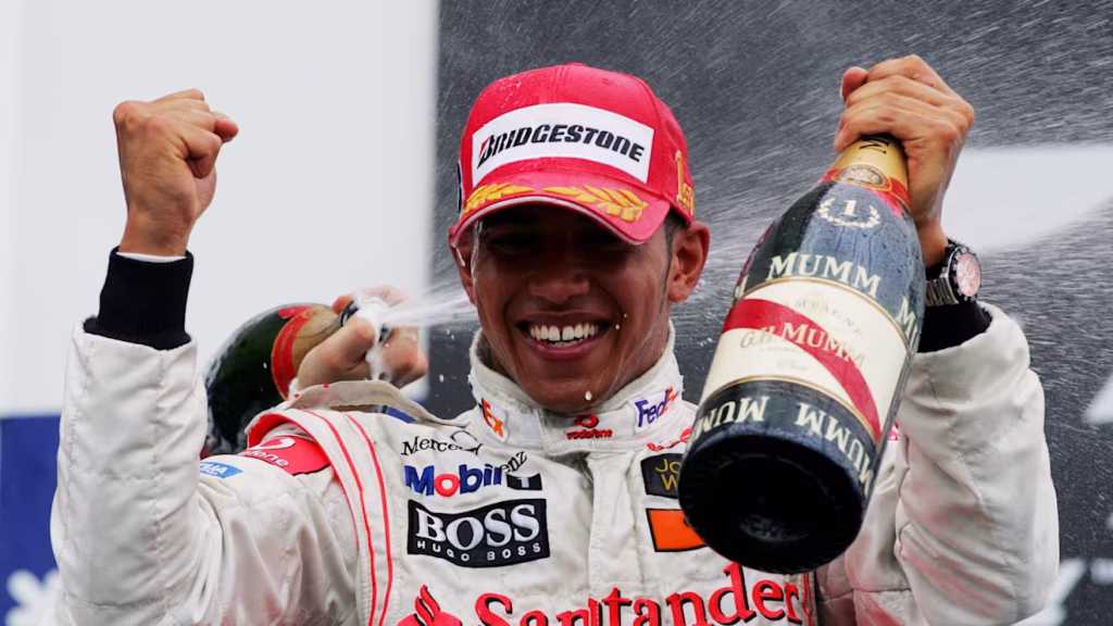 Lewis Hamilton festeggia la sua prima vittoria in F1 nel GP del Canada 2007