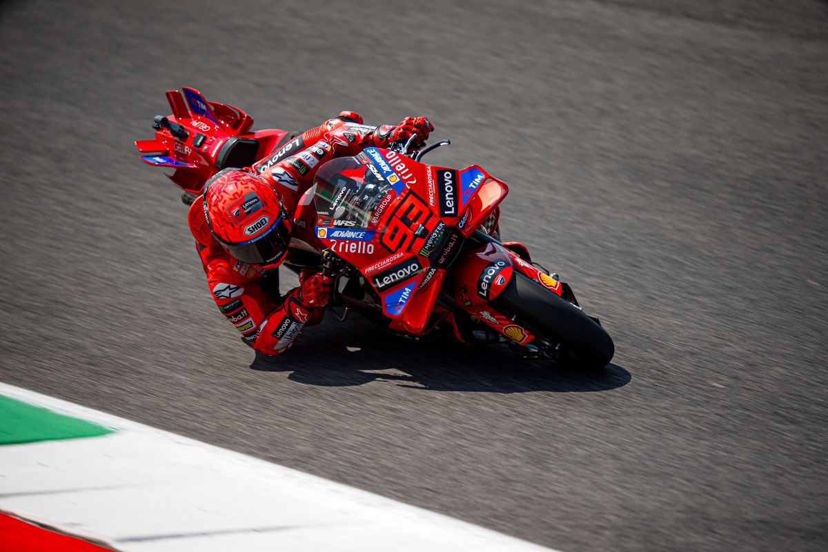 Marc Marquez in azione nel sabato del Mugello 2025