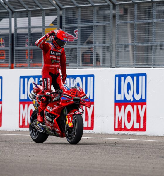 L'esultanza di Marc Marquez dopo la vittoria al Sachsenring (© Ducati)
