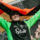 Nico Hülkenberg durante i festeggiamenti dopo il podio nel GP di Silverstone