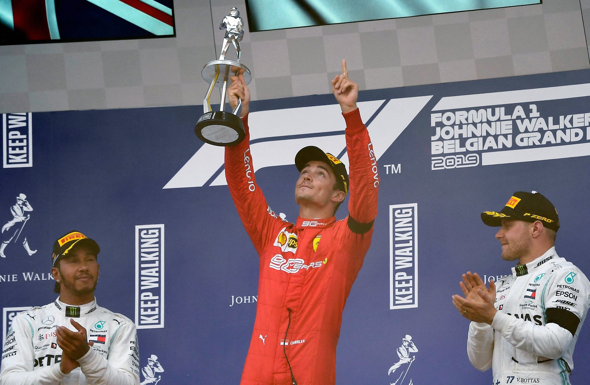 Charles Leclerc dopo la sua prima vittoria in F1 nel 2019