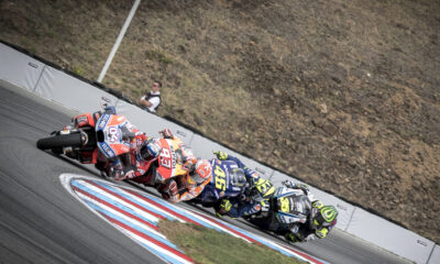 Dovizioso, Marquez, Rossi e Crutchlow in azione a Brno nel 2018