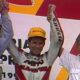 Eddie Lawson sul podio dopo la vittoria del GP di Ungheria 1992