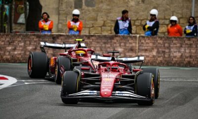 Le due Ferrari durante il GP Azerbaijan 2025 (© Ferrari)