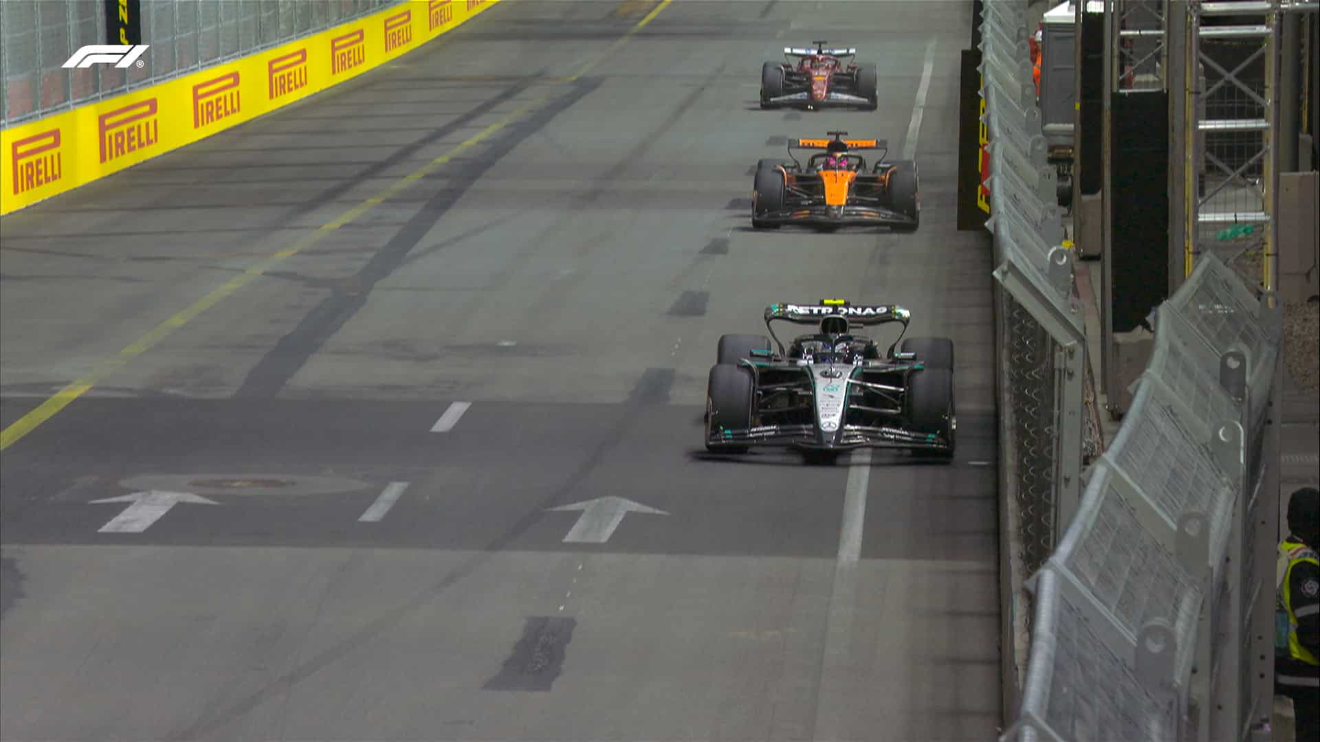 Antonelli, Piastri e Leclerc durante il GP di Las Vegas (© F1)