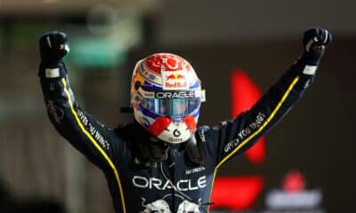 L'esultanza di Max Verstappen dopo la vittoria nel GP di Las Vegas 2025 (© Red Bull Content Pool)