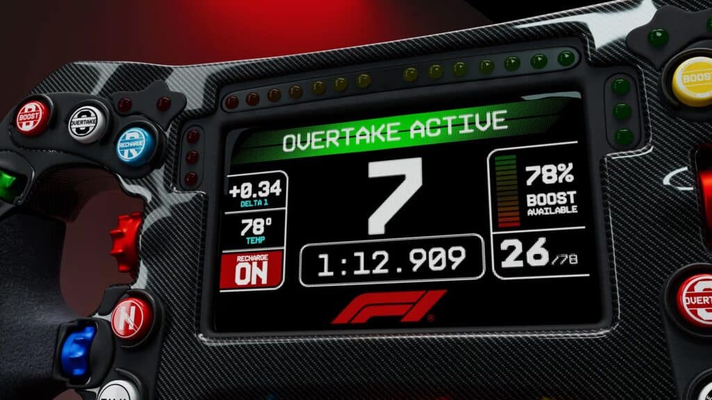 La simulazione di come potrà essere lo schermo dei volanti F1 2026 (© F1)