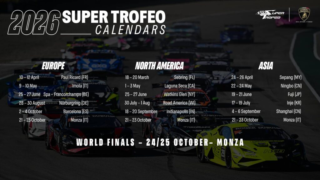 Il calendario del Lamborghini Super Trofeo 2026 (© Lamborghini)