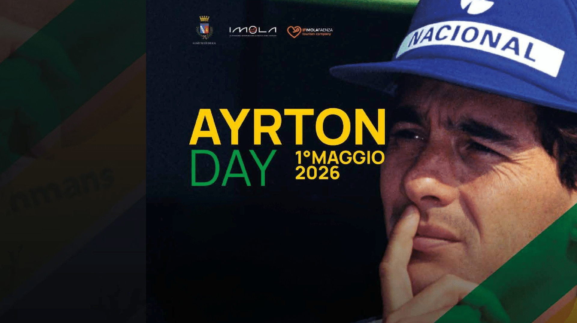 La locandina dell'Ayrton Day 2026 (© Comune di Imola/Autodromo Imola/ IF Tourism Company - foto di Marco Isola-Isolapress)
