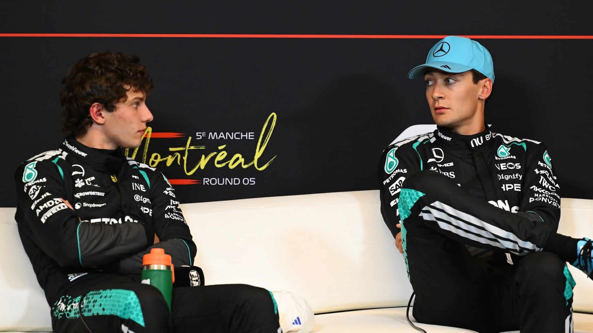 Kimi Antonelli e George Russell nella conferenza dopo le qualifiche del GP del Canada (© formula1.com)