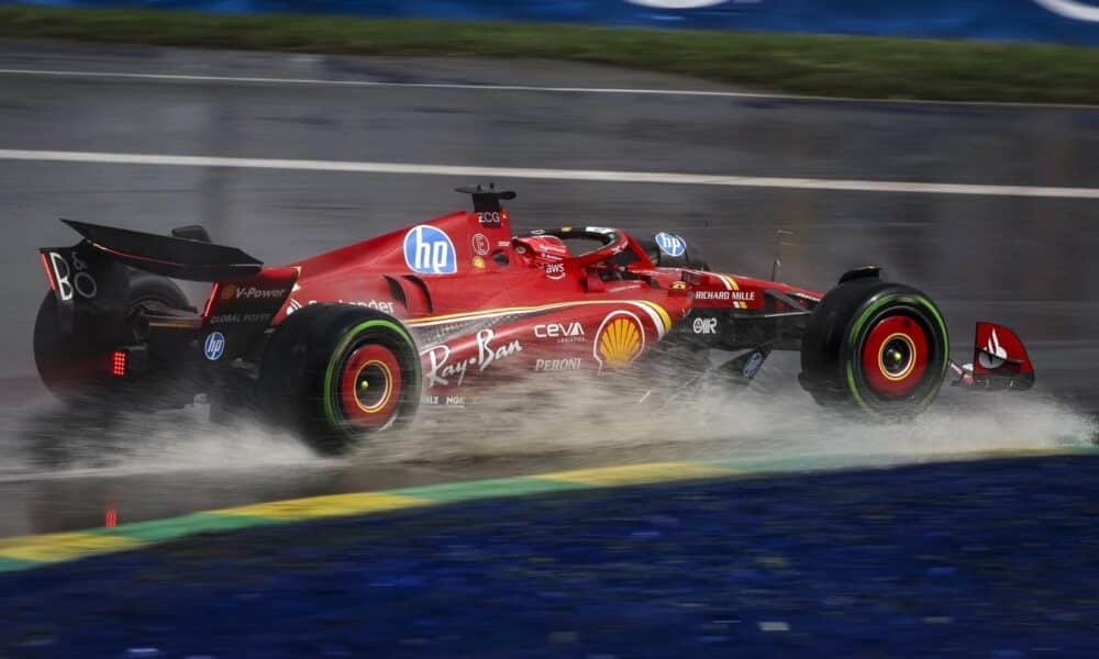 La Ferrari di Leclerc sul bagnato in Canada nel 2024 (© Ferrari Media Centre)