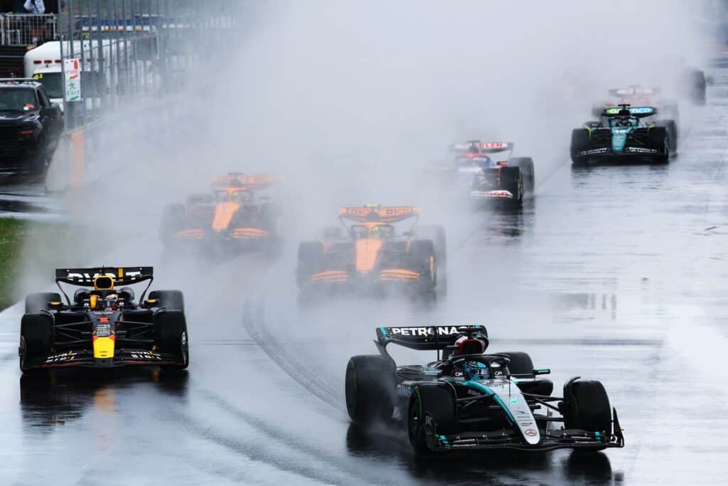 La partenza sul bagnato nel GP del 2025 a Montreal (© Red Bull Content Pool)