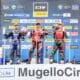 Il podio di Gara 1 del CIV Superbike al Mugello con Pirro e, a sx, Delbianco (© CIV)