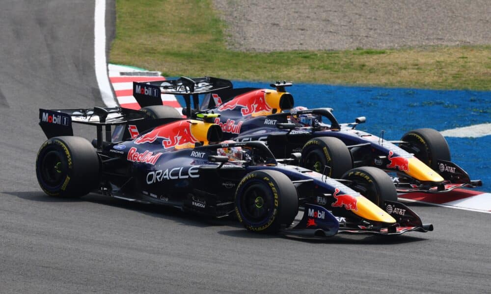 Isack Hadjar and Max Verstappen, Oracle Red Bull Racing
