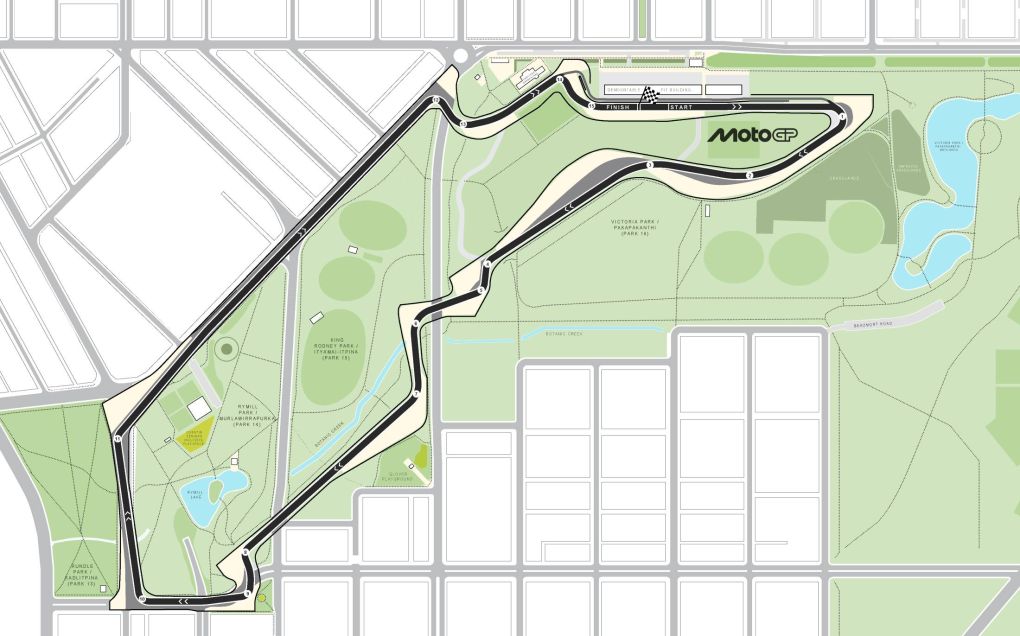 Il layout dell'Adelaide Street Circuit di MotoGP (© dit.sa.gov.au)