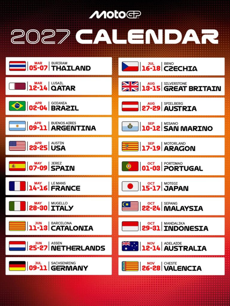 Il calendatio 2027 della MotoGP