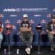 Marc Marquez, Jorge Martin e Marco Bezzecchi in conferenza stampa a Misano (© screenshot x.com/MotoGP)